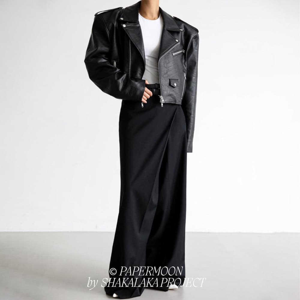 [PAPER MOON] Asymmetrical Pin Tuck Wide Maxi Trousers 3