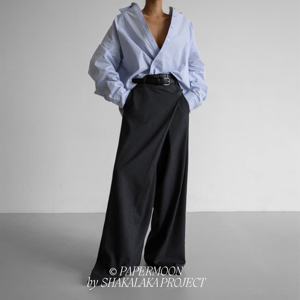 [PAPER MOON] Asymmetrical Pin Tuck Wide Maxi Trousers 1