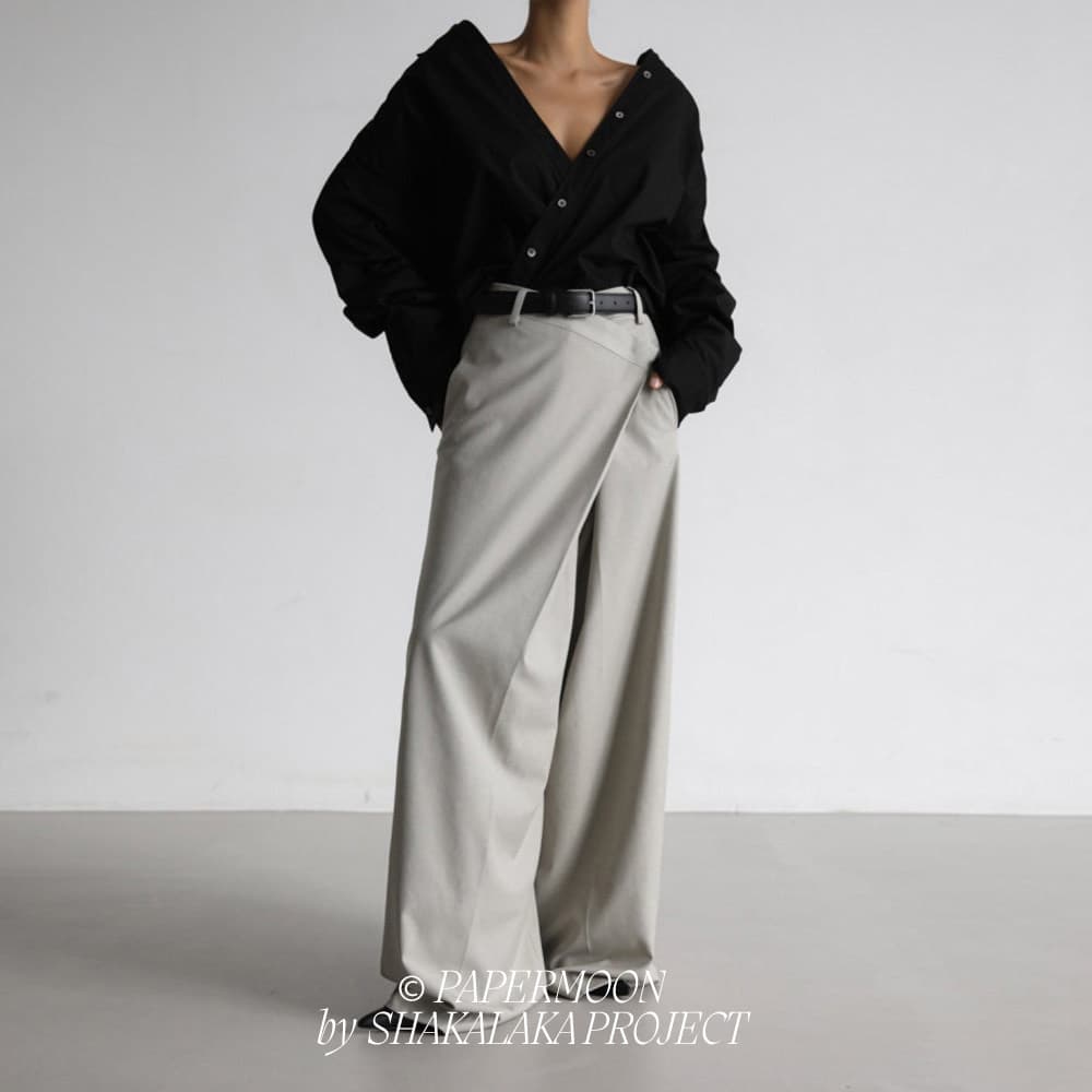 [PAPER MOON] Asymmetrical Pin Tuck Wide Maxi Trousers 4