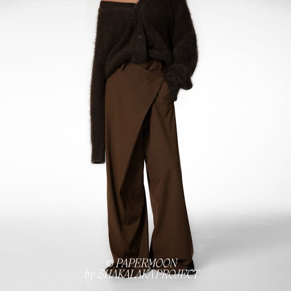 [PAPER MOON] Asymmetrical Pin Tuck Wide Maxi Trousers 2
