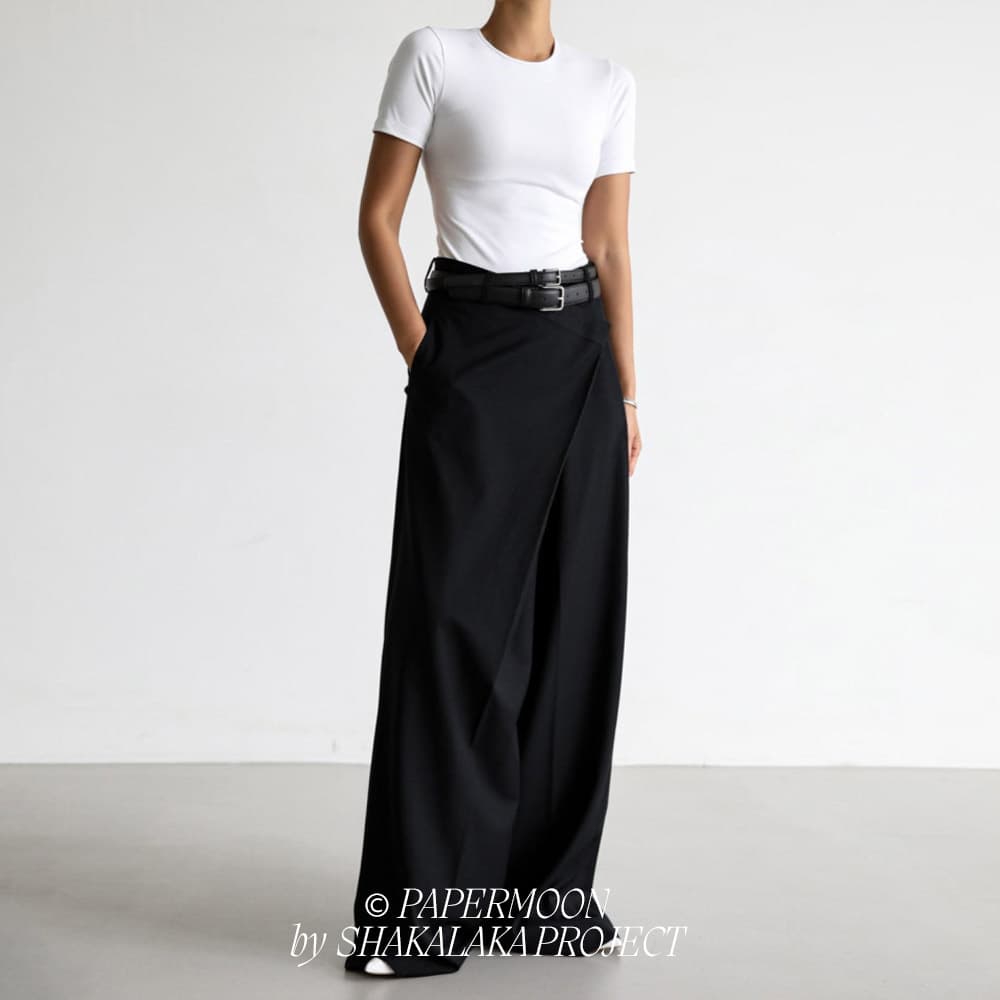 [PAPER MOON] Asymmetrical Pin Tuck Wide Maxi Trousers 6