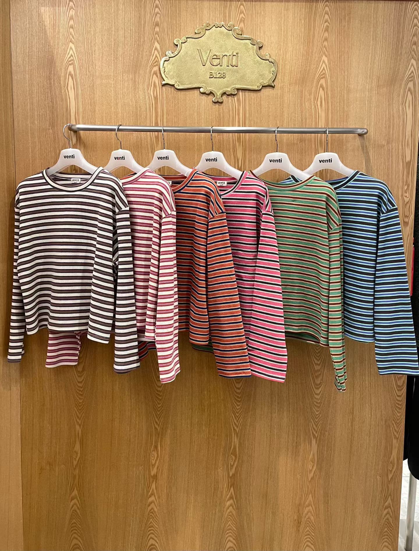 [VENTI] Waffle Striped Long Sleeve T-Shirt 3