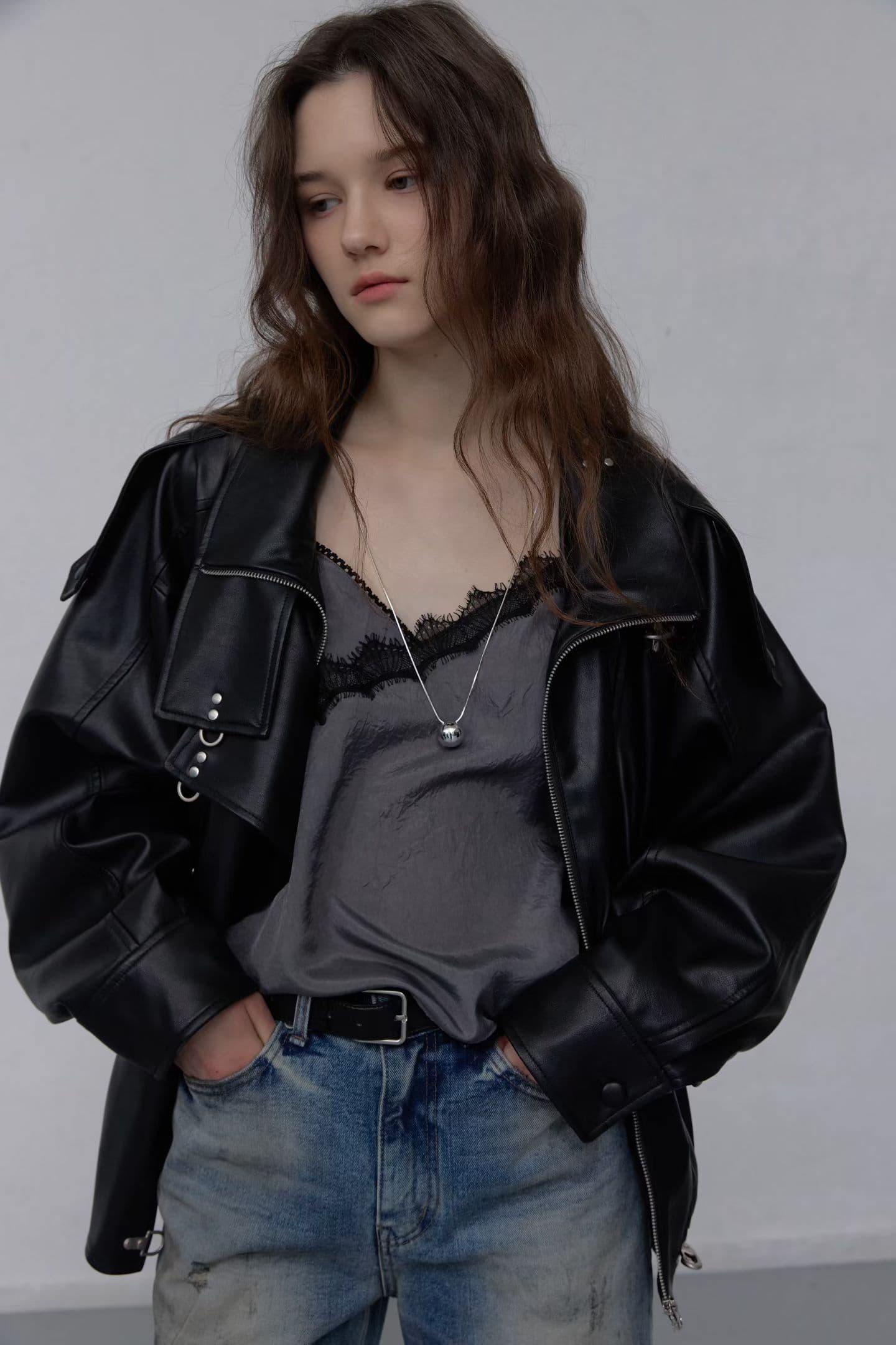 [FOUNDATION] Buckle Leather Collared Blouson Jacket 1