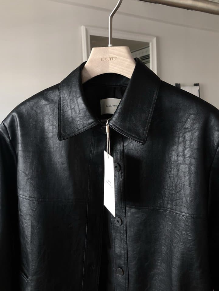 [LE BUTTER] Flat Half Leather Jacket 10