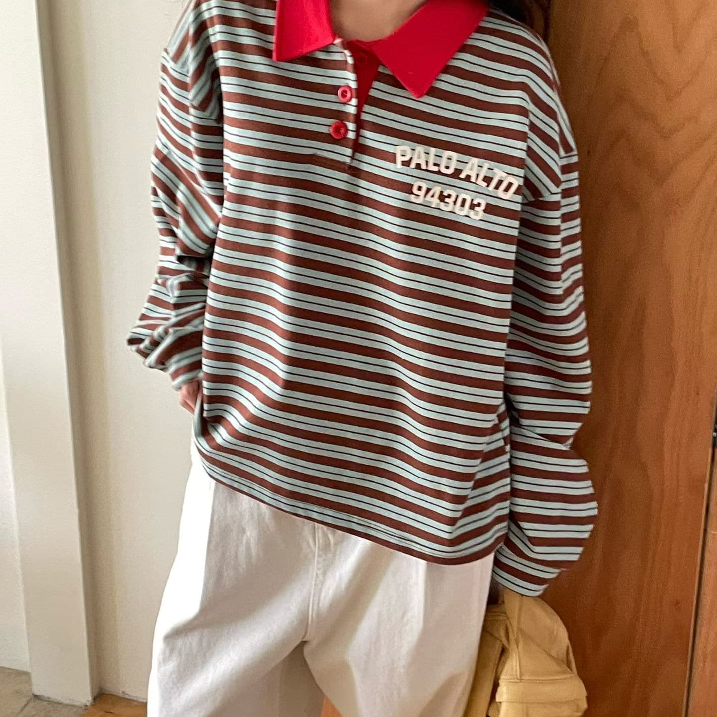 [VENTI] Palo Striped Collared T-Shirt 1