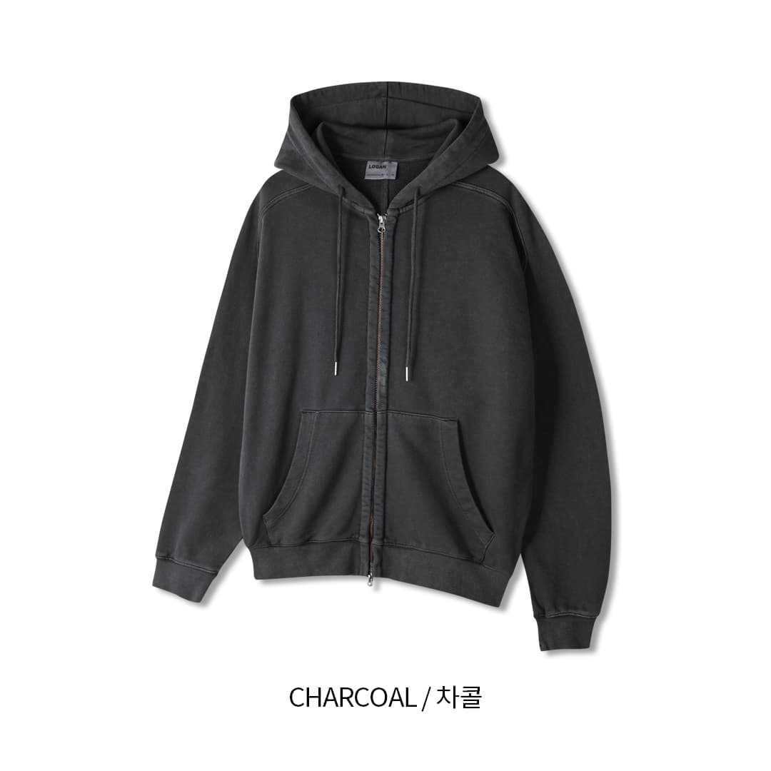 [LOGAN] Retro Dyed Saddle Pigment Zip Up Hoodie 8