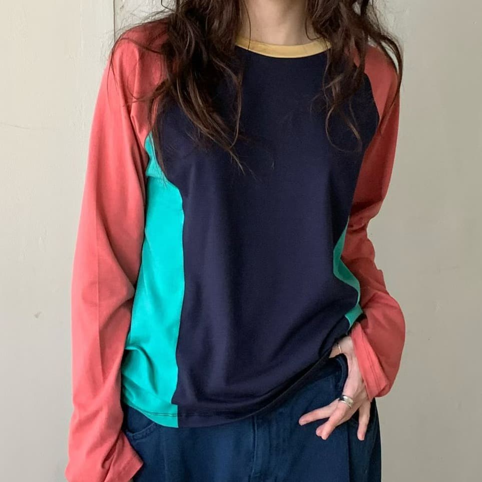 [VENTI] Color Raglan Color-Block T-Shirt 1