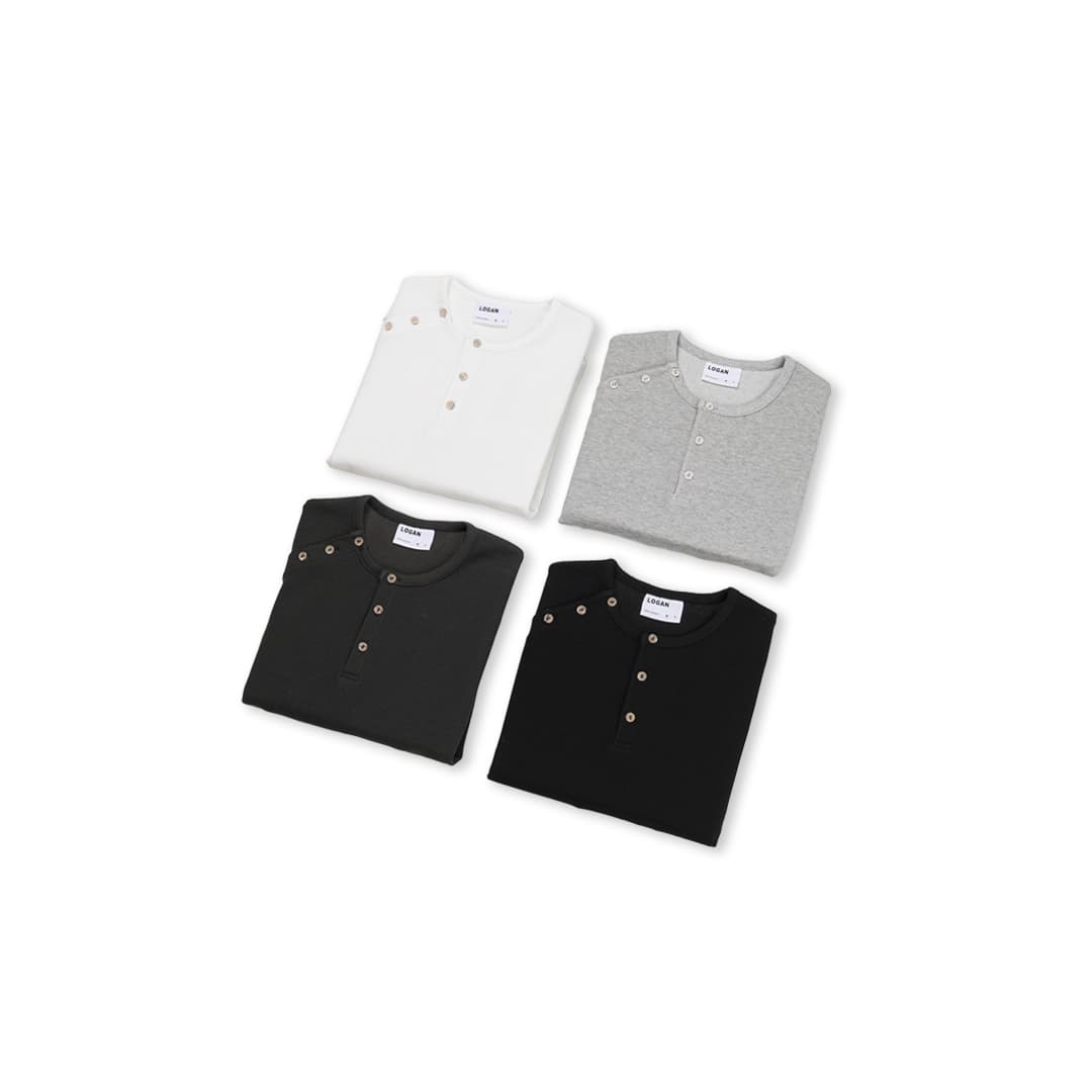 [LOGAN] Finger Hole Henley Neck Waffle Long Sleeve T-Shirt 7