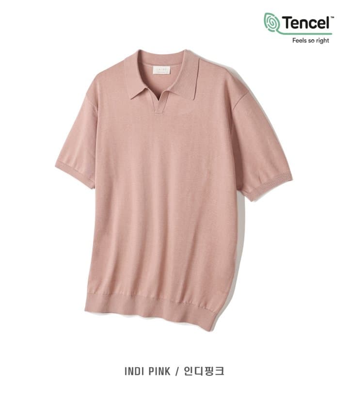 [LAINE] Tencel Slit Collared Short Sleeve Knit 4