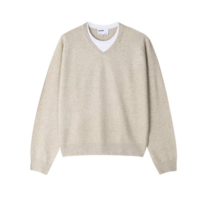 [LOGAN] Layered Color-Block V-Neck Knit 1