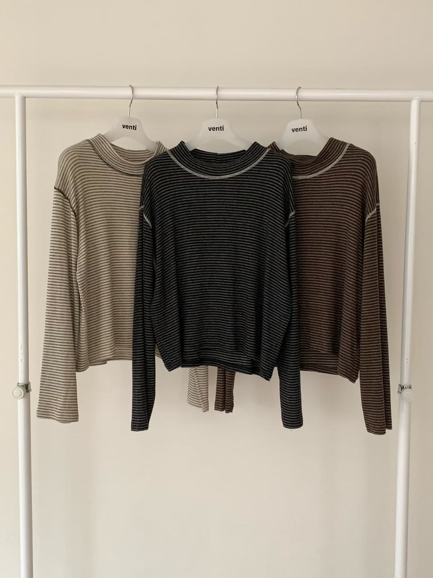 [VENTI] Striped Brushed Mock Neck T-Shirt 7