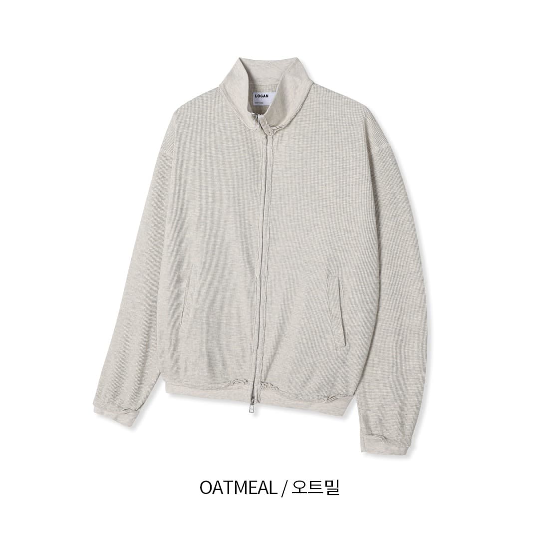 [LOGAN] Mock Neck Waffle Zip-Up 1