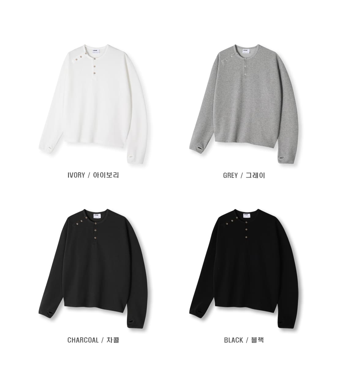 [LOGAN] Finger Hole Henley Neck Waffle Long Sleeve T-Shirt 9