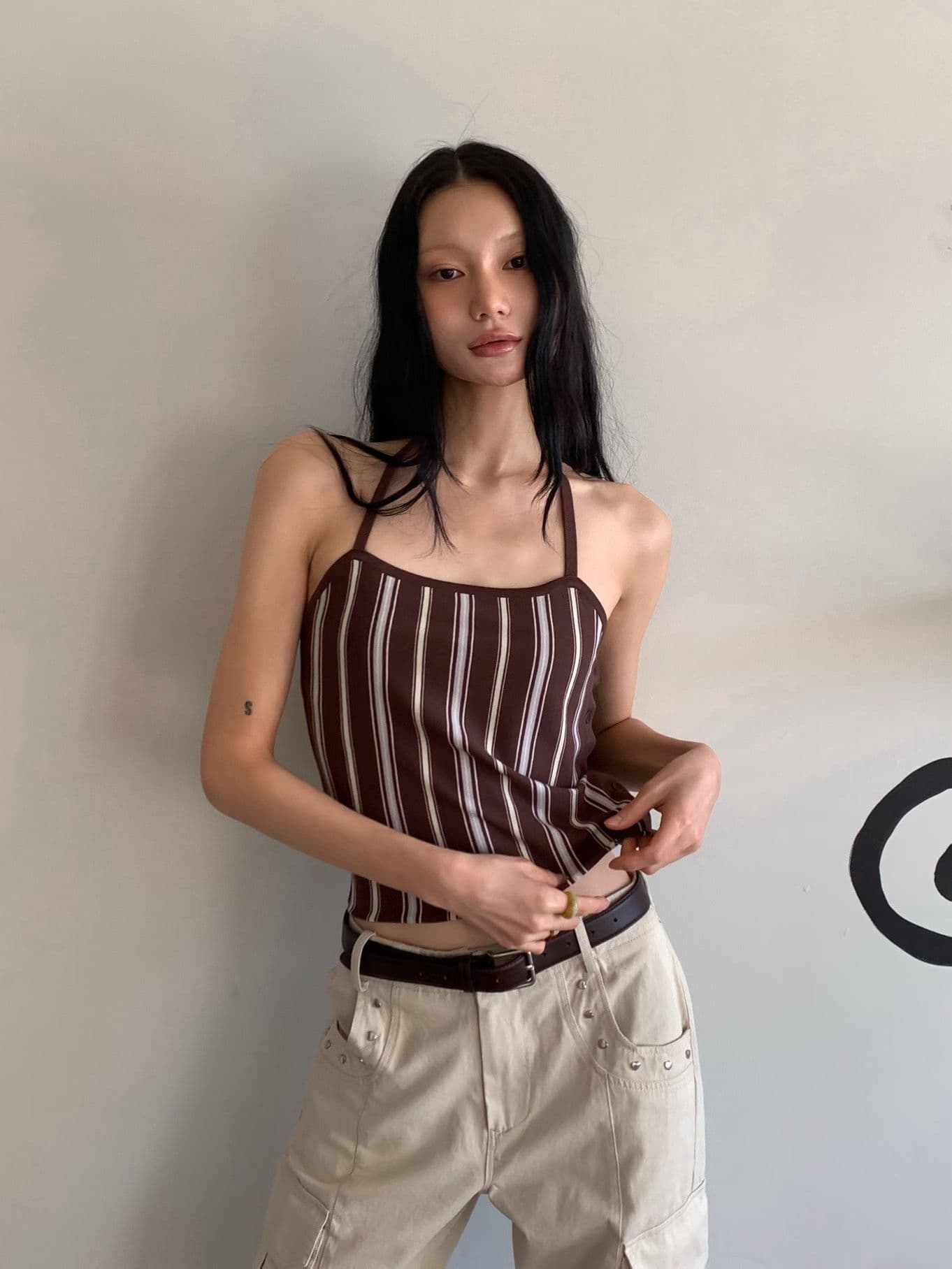[FOUNDATION] Mellow Striped Collared Cardigan Sleeveless Top Set 6