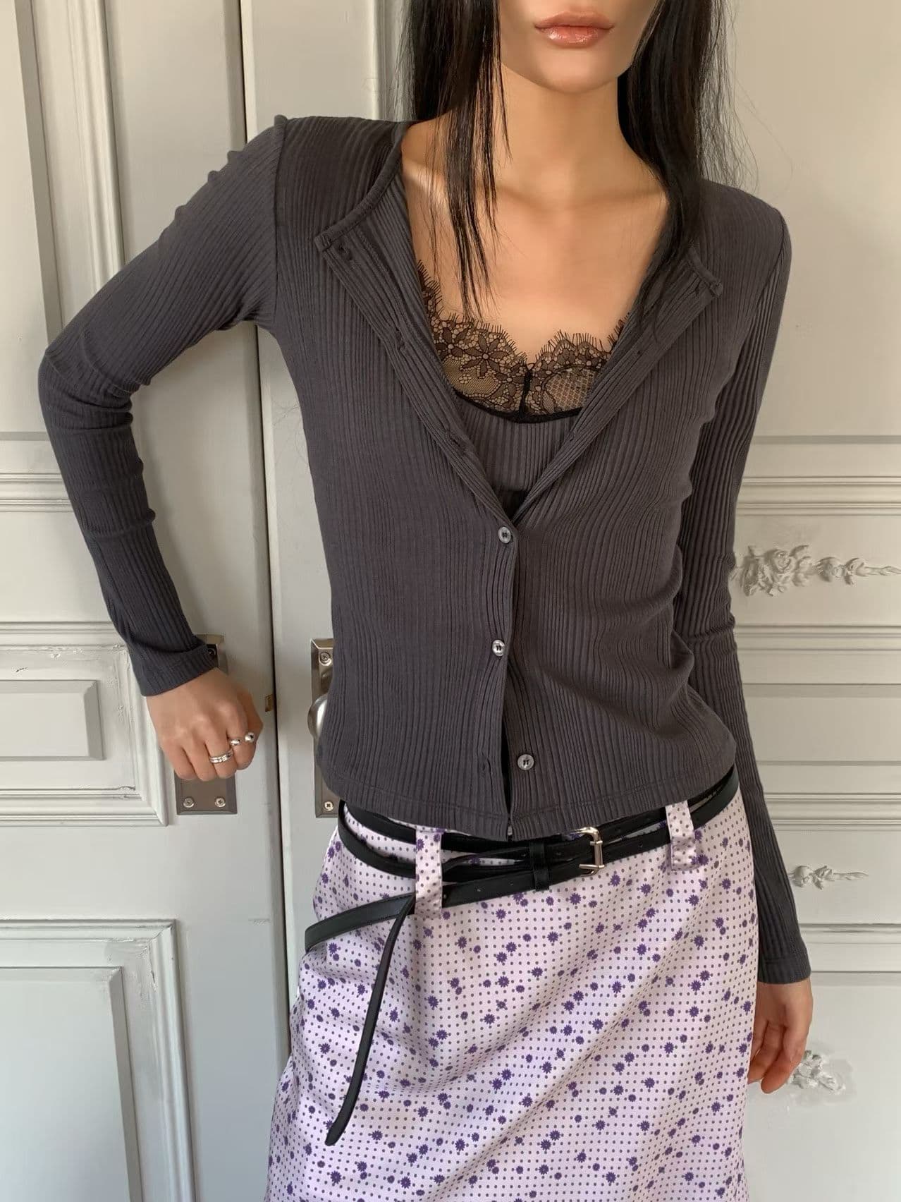 [FOUNDATION] Neutral Lace Sleeveless Top Cardigan Combo 6