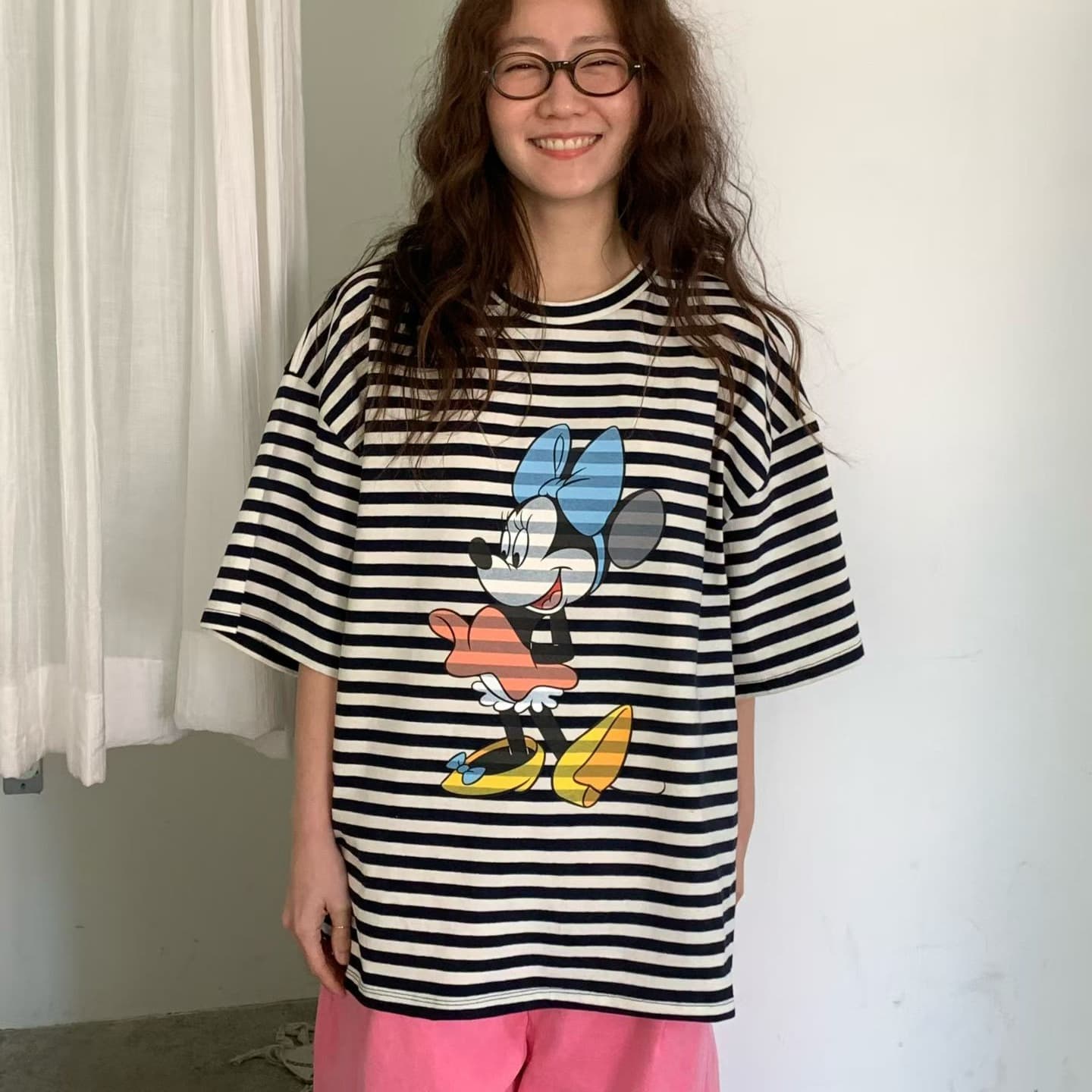 (Official Licensed Disney) [VENTI] Minnie Mouse Striped Short Sleeve T-Shirt 1
