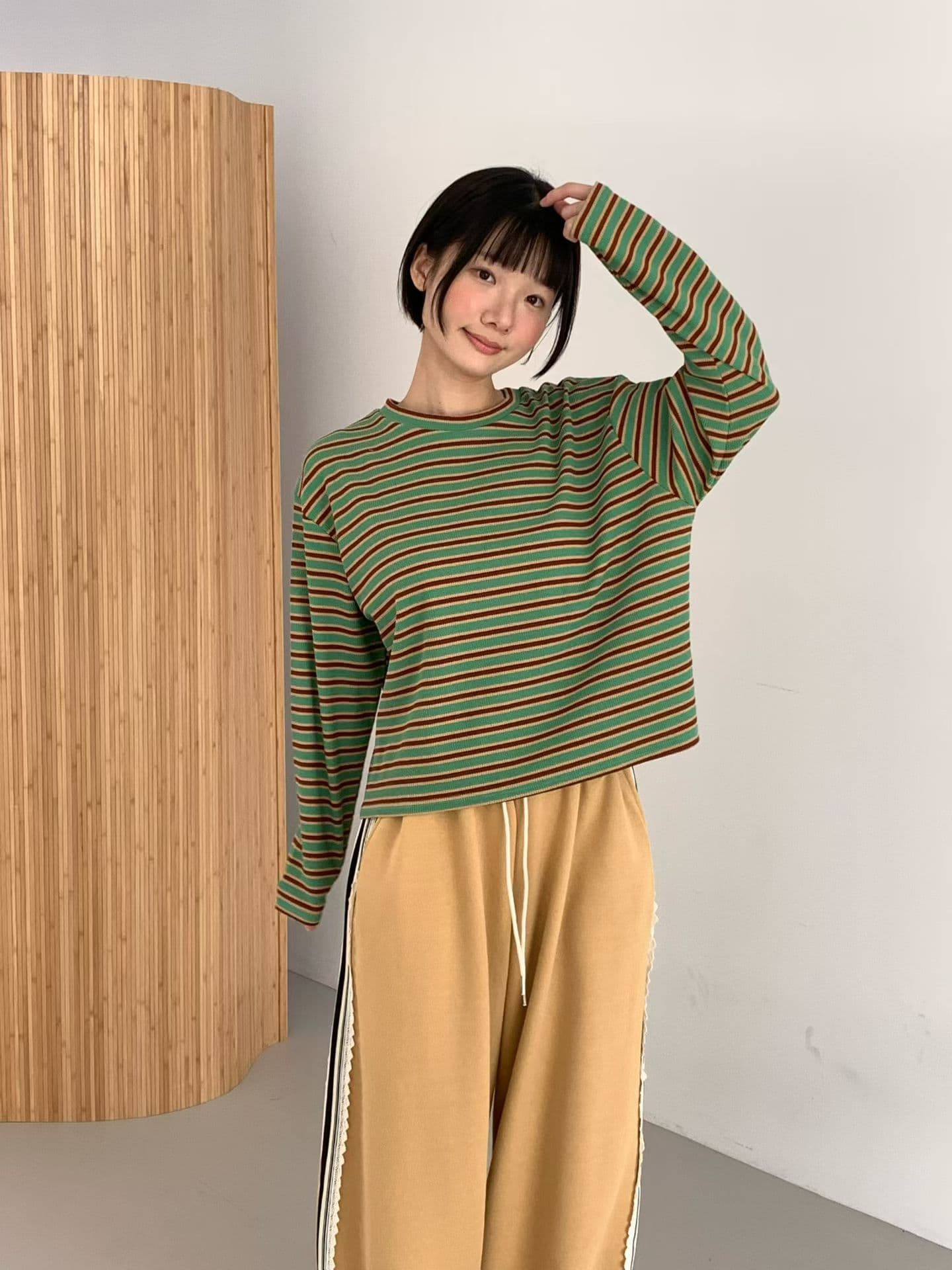 [VENTI] Waffle Striped Long Sleeve T-Shirt 9