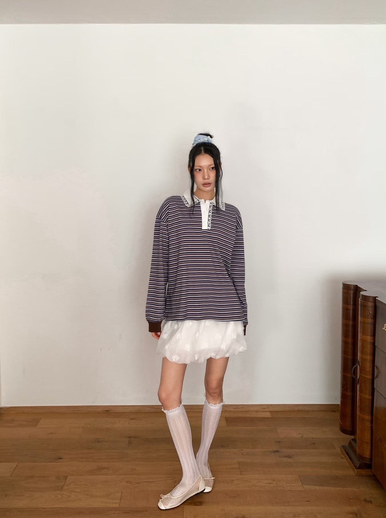 [FOUNDATION] Kale Striped Lace Collared T-Shirt 4