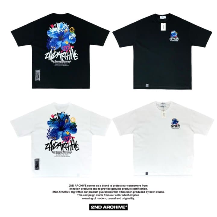 [2ND ARCHIVE] Blue Flower Painting Short Sleeve T-Shirt 3