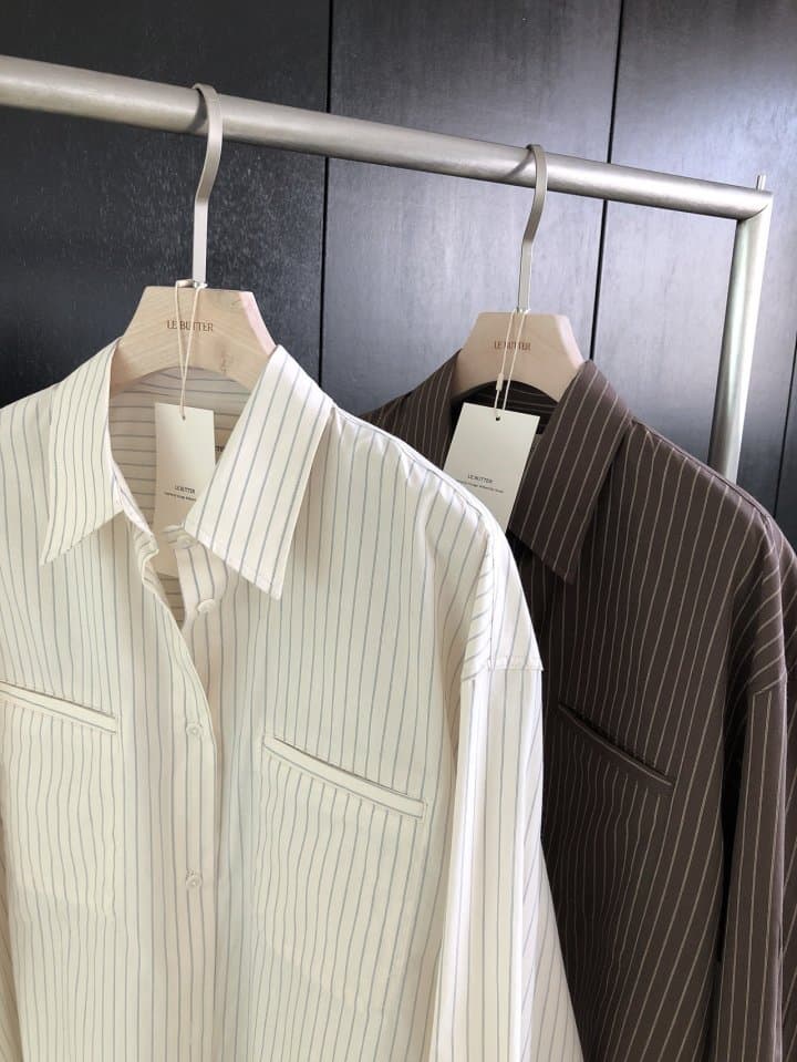 [LE BUTTER] Folder Striped Shirt 4