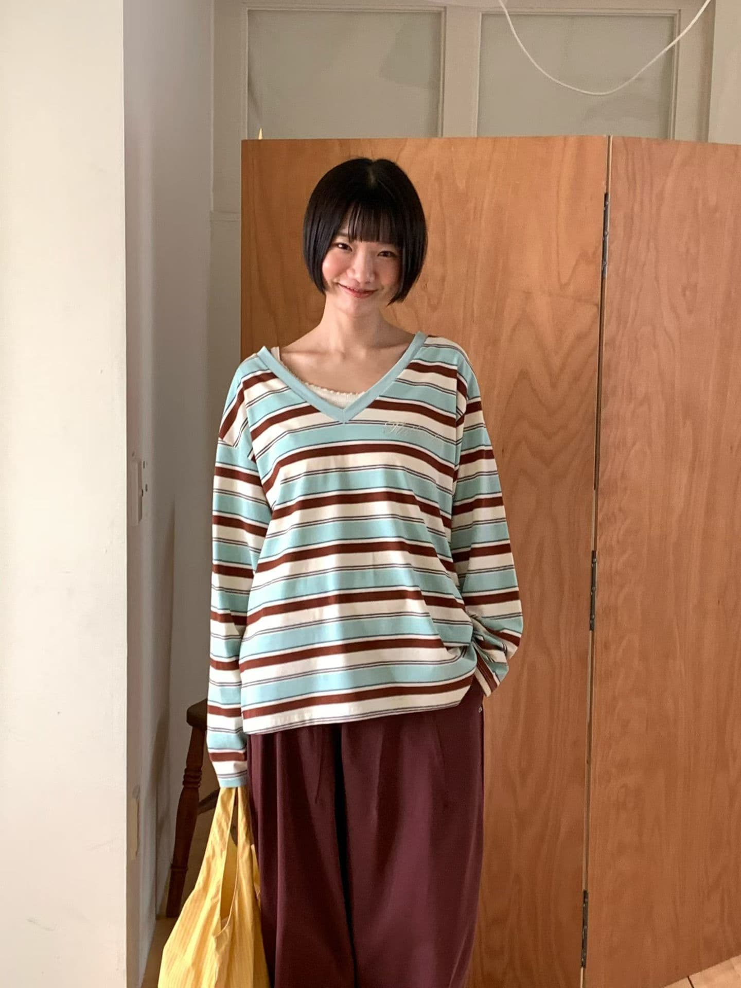 [VENTI] V-Neck Striped Long Sleeve T-Shirt 7