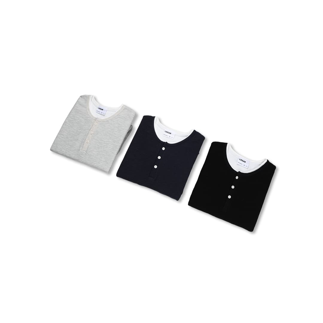 [LOGAN] Slub Henley Neck Long Sleeve T-Shirt 3