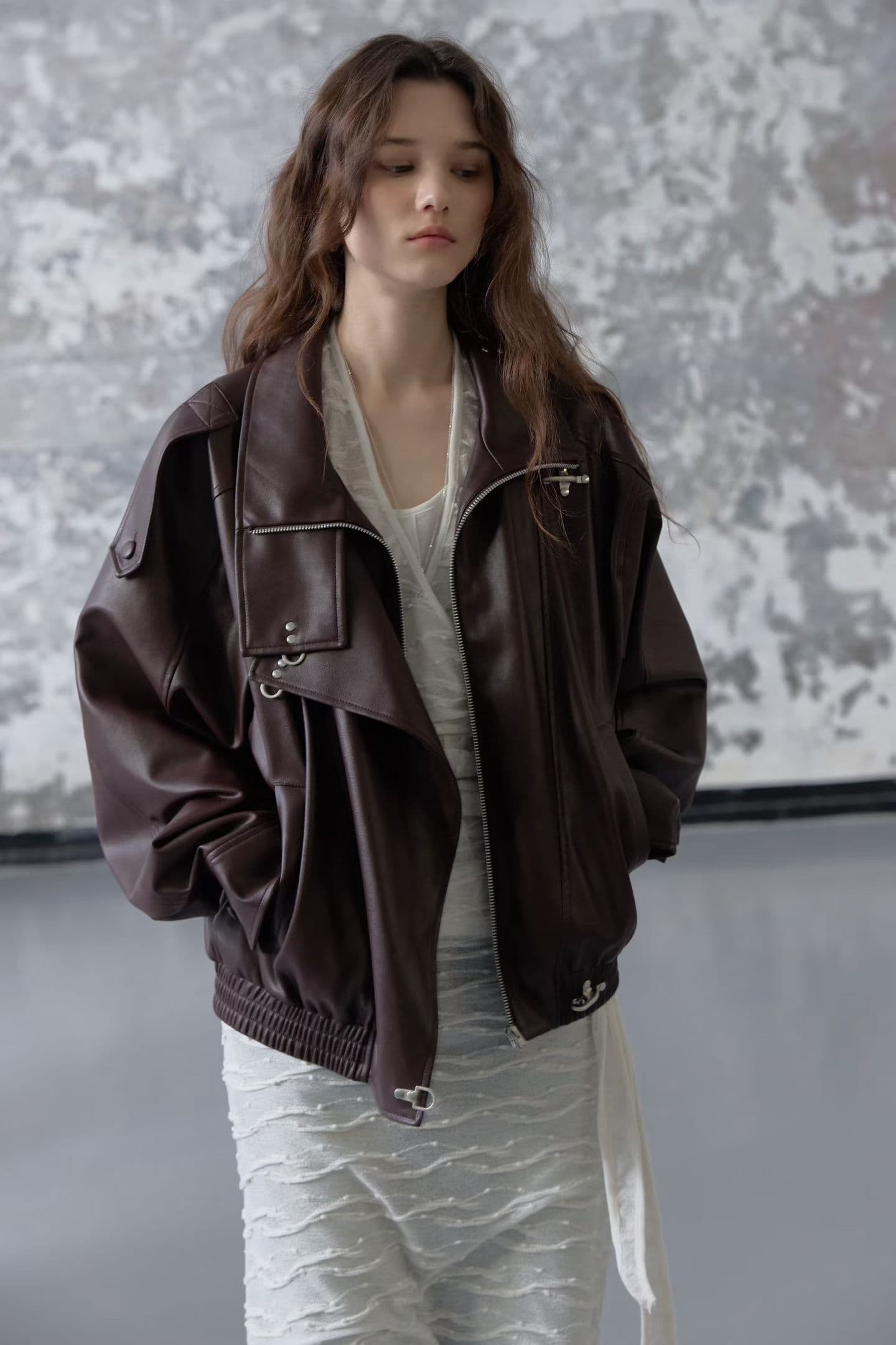 [FOUNDATION] Buckle Leather Collared Blouson Jacket 9