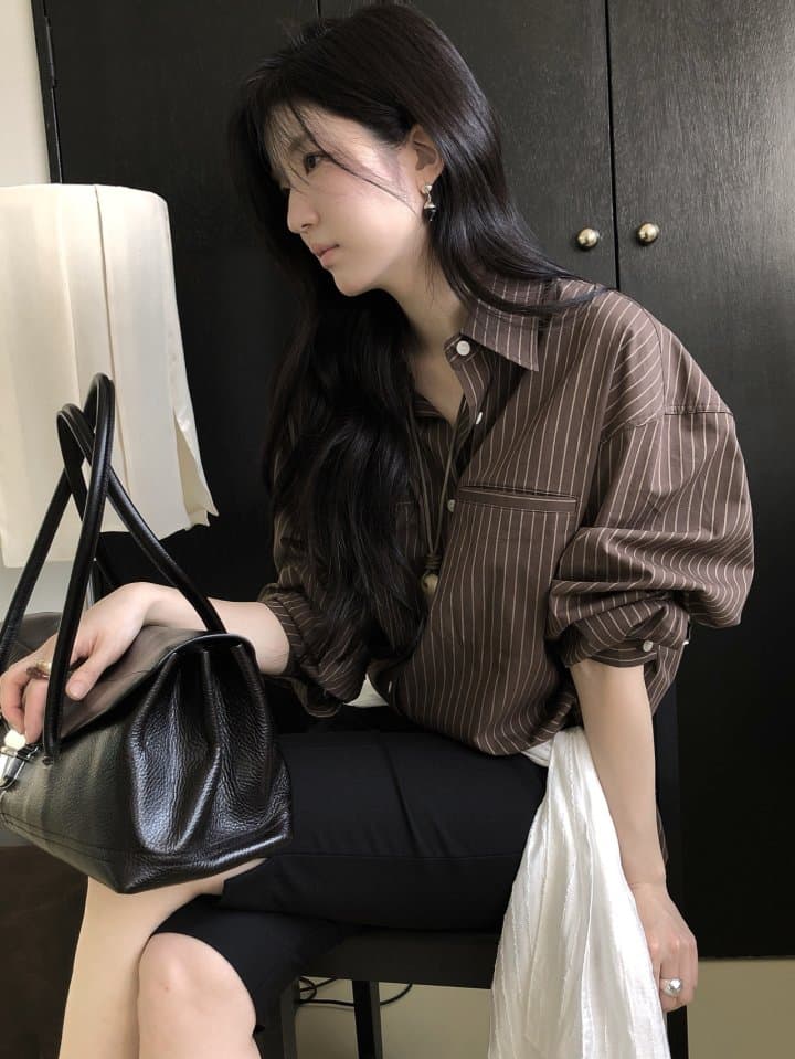 [LE BUTTER] Folder Striped Shirt 9