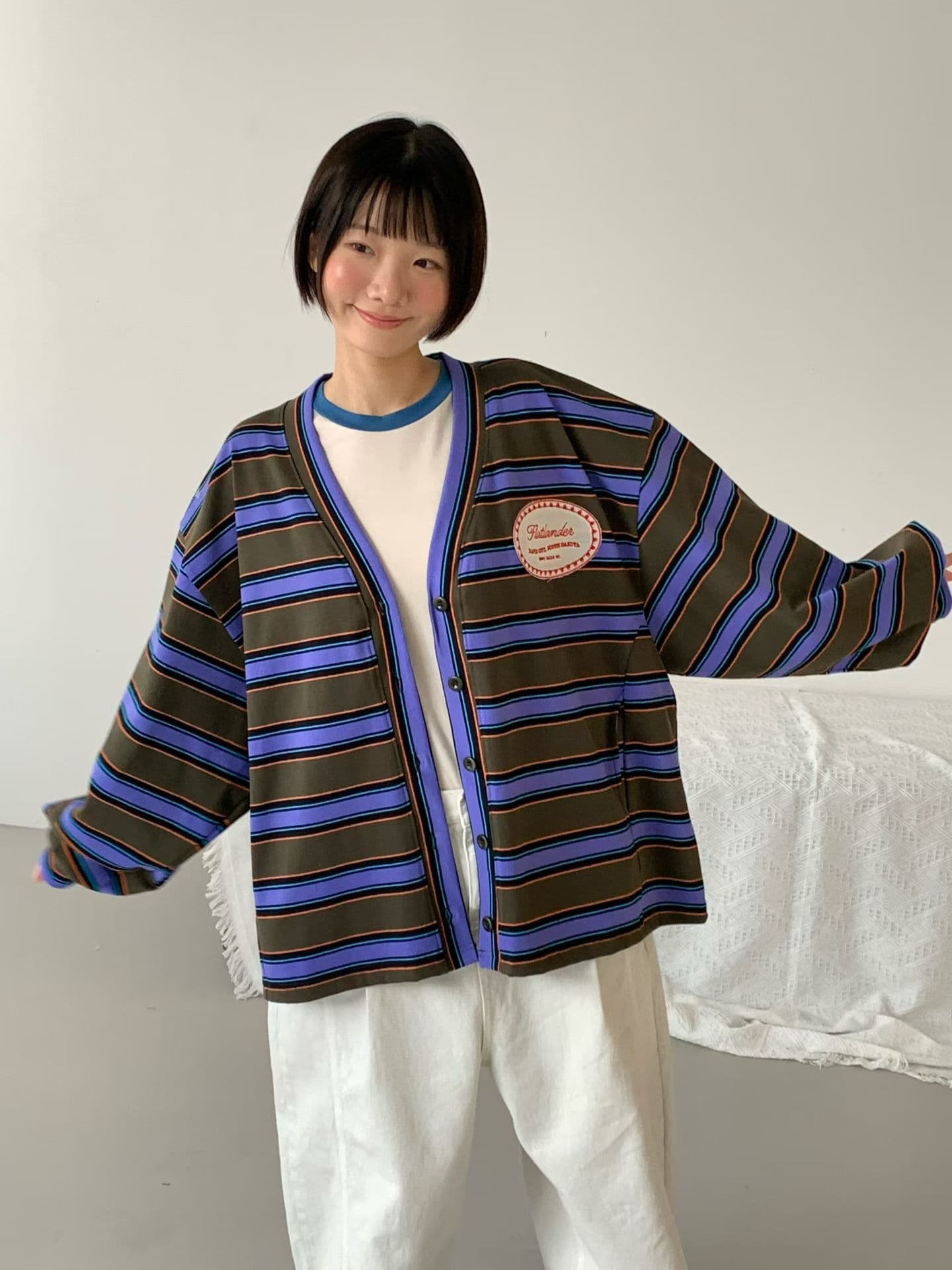 [VENTI] Single Patch Striped Cardigan 6