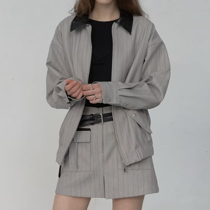 [FOUNDATION] Ver Leather Color-Block Jumper Skort Set 6