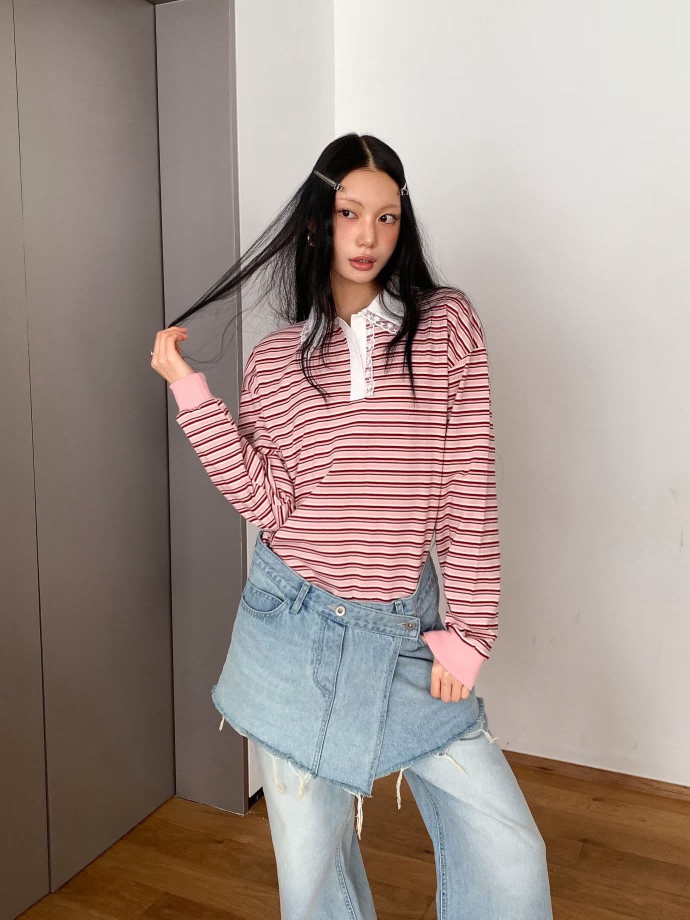 [FOUNDATION] Kale Striped Lace Collared T-Shirt 8