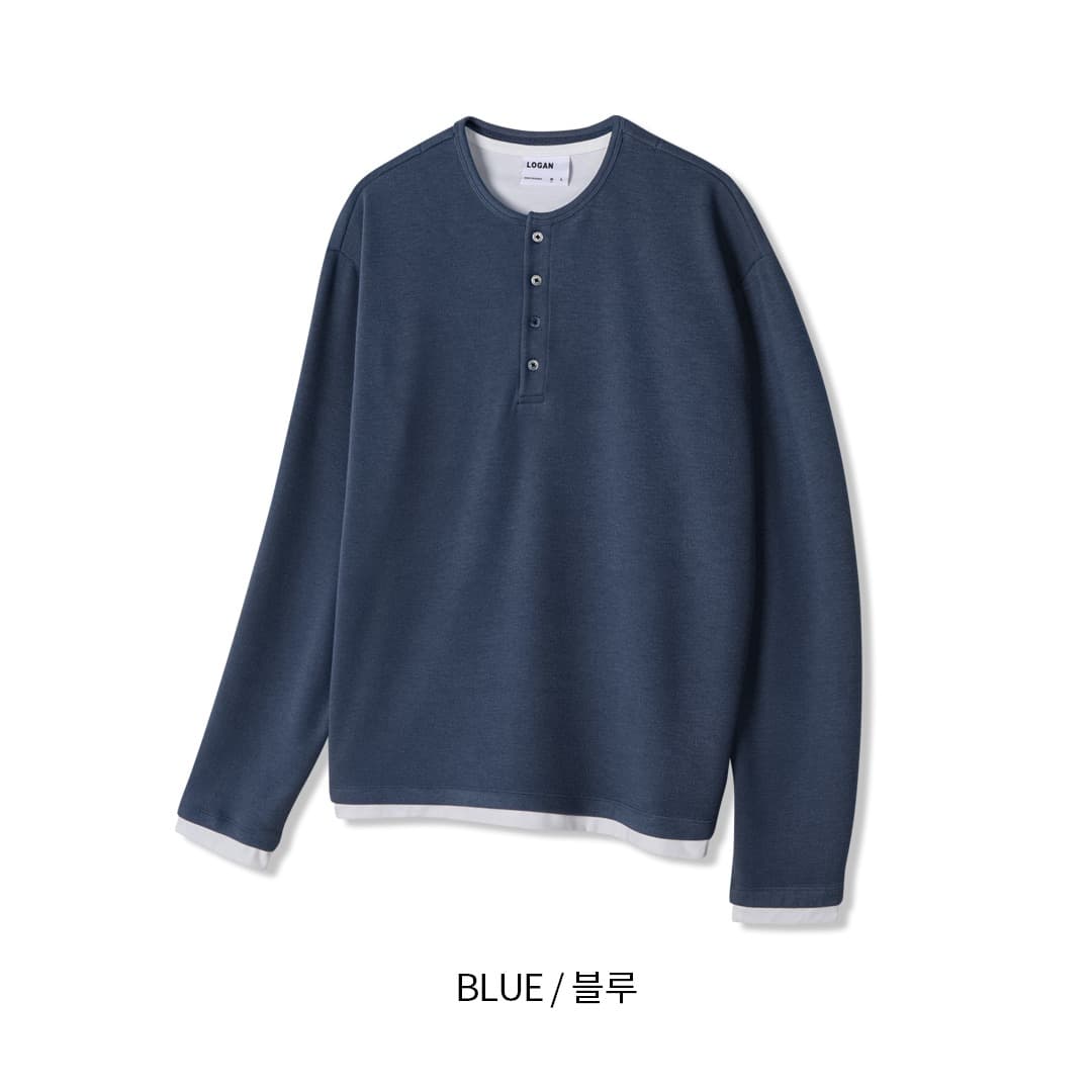 [LOGAN] Store Layered Henley Neck T-Shirt 1