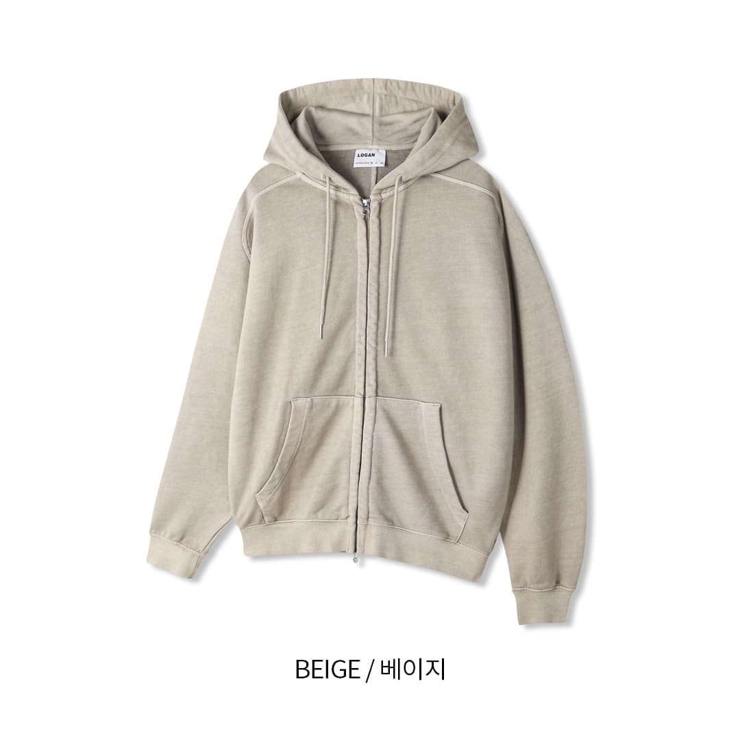 [LOGAN] Retro Dyed Saddle Pigment Zip Up Hoodie 1