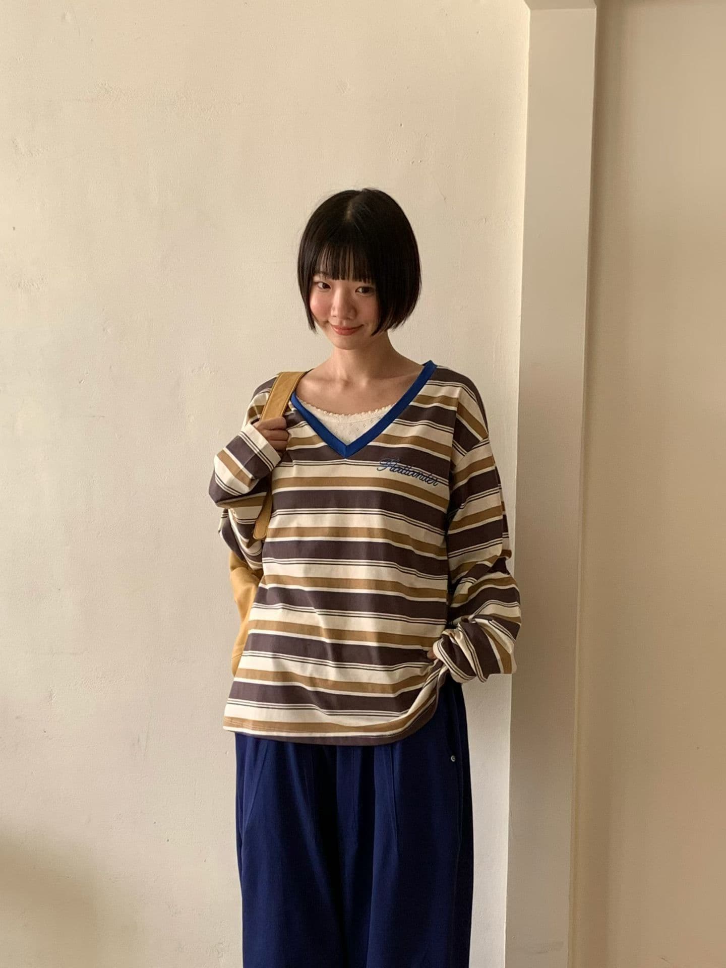 [VENTI] V-Neck Striped Long Sleeve T-Shirt 8
