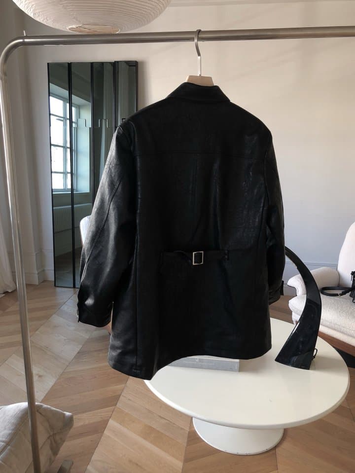 [LE BUTTER] Flat Half Leather Jacket 7