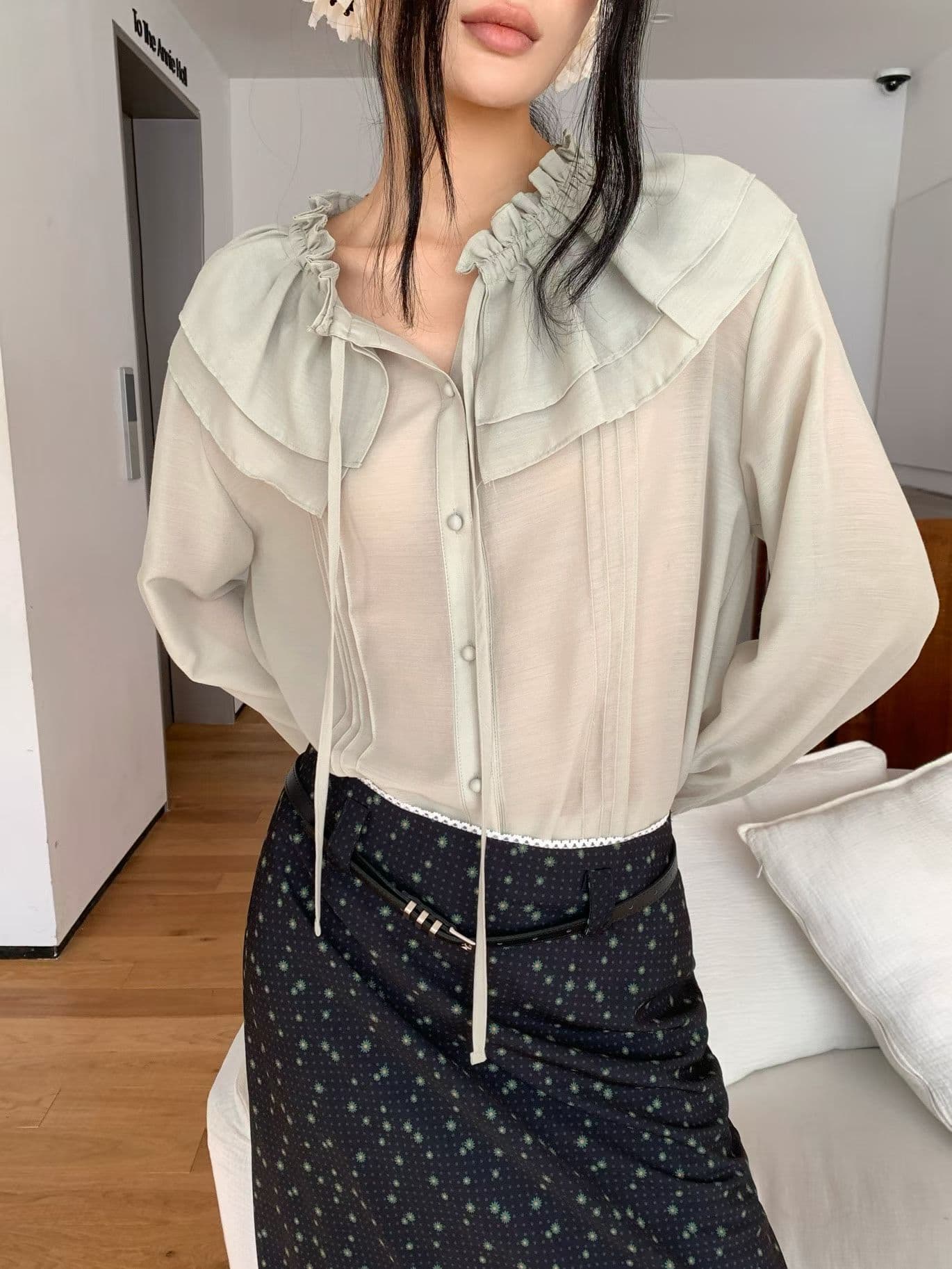 [FOUNDATION] From Ruffle Pintuck Blouse 7