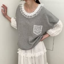 [VENTI] Meidi Lace Color-Block Sweatshirt 1