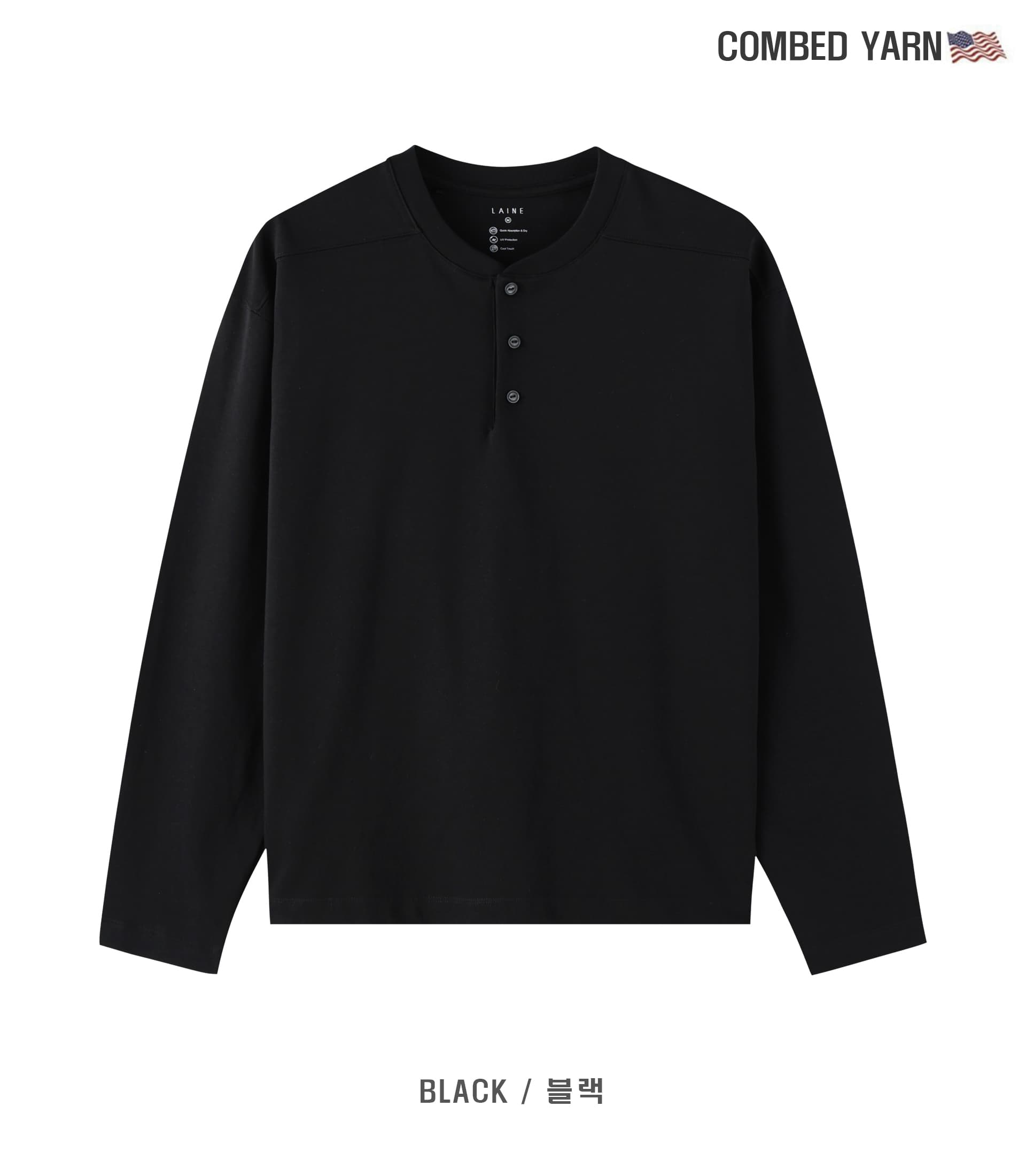 [LAINE] USA Henley Neck Standard-Fit Long Sleeve T-Shirt 5
