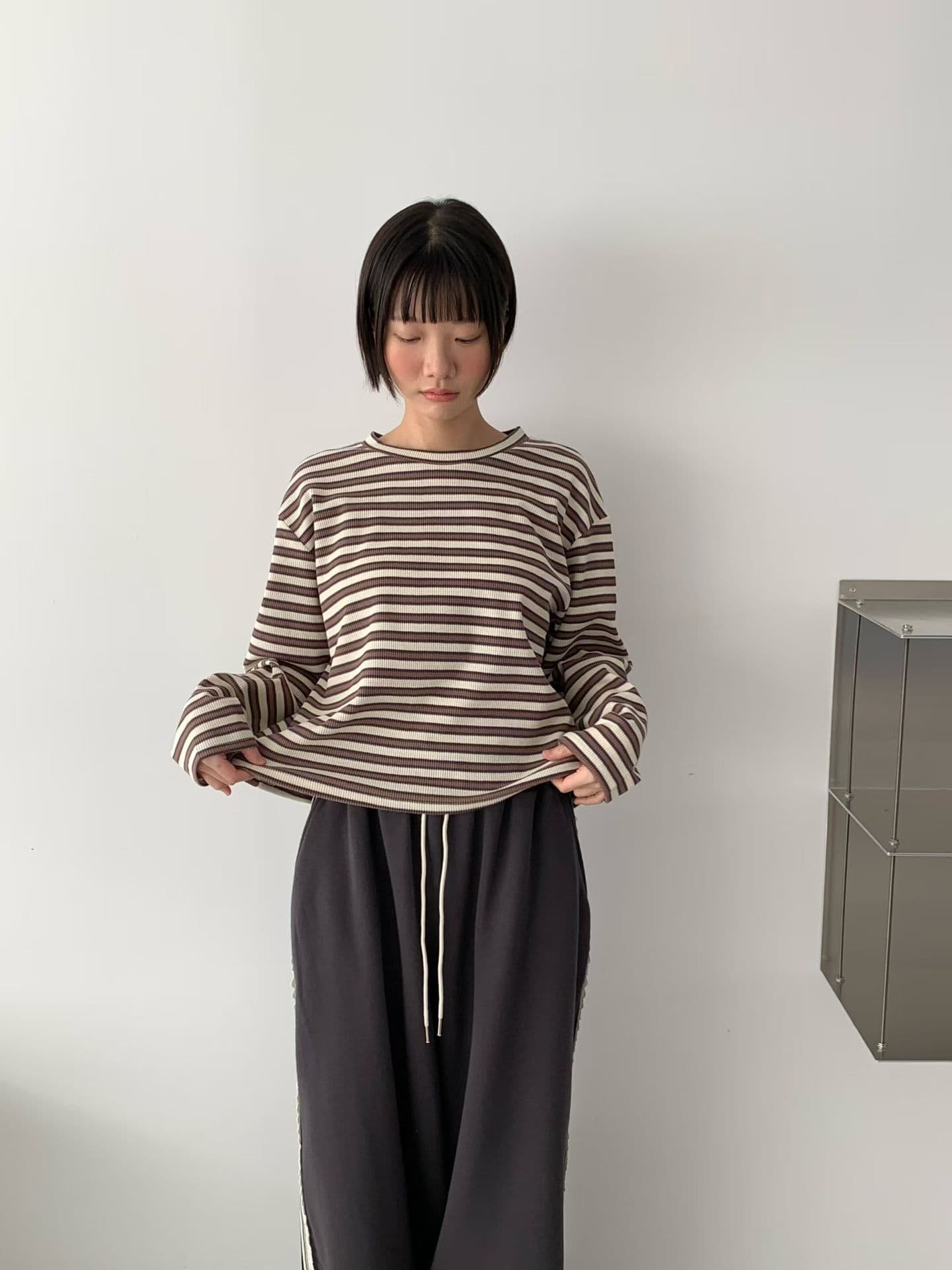 [VENTI] Waffle Striped Long Sleeve T-Shirt 10