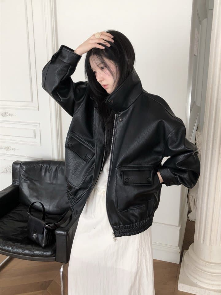 [LE BUTTER] Vintage Button Leather Jacket 4