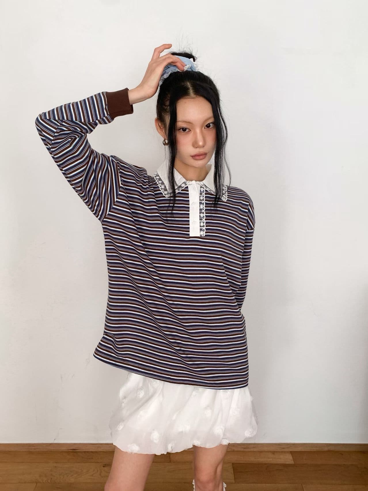 [FOUNDATION] Kale Striped Lace Collared T-Shirt 10