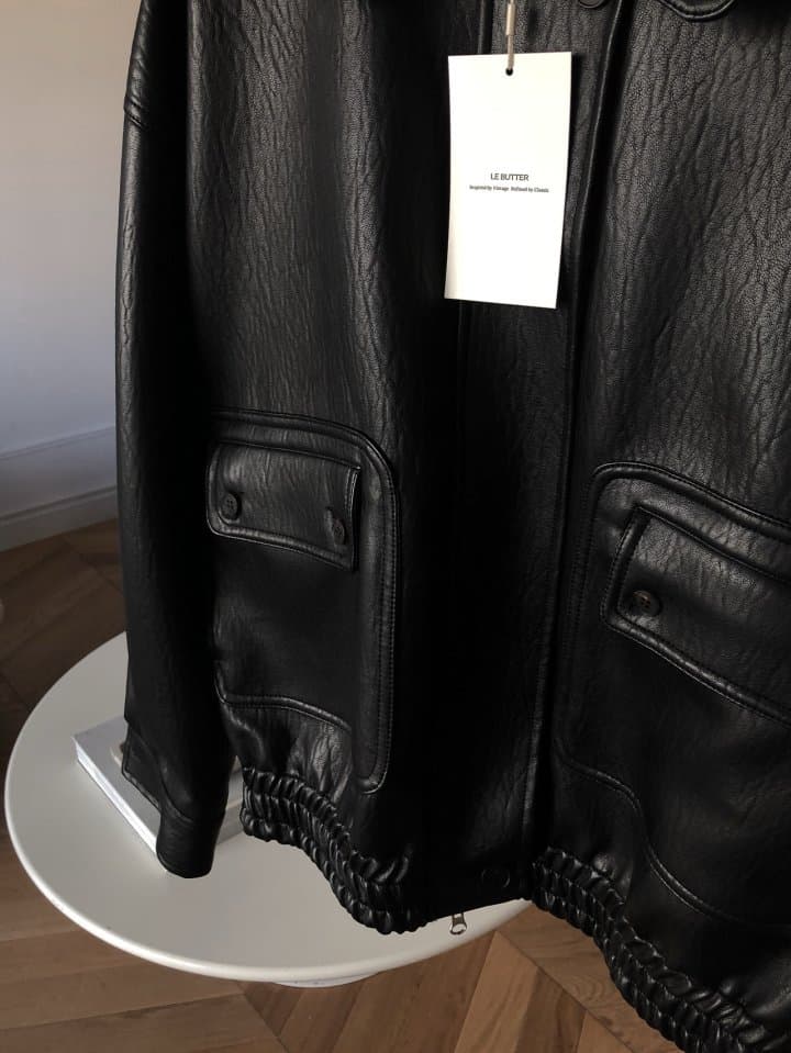 [LE BUTTER] Vintage Button Leather Jacket 2