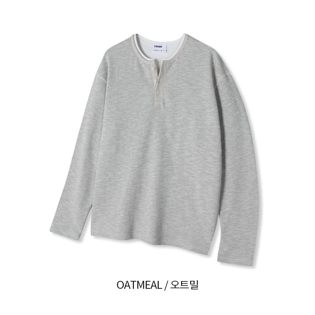 [LOGAN] Slub Henley Neck Long Sleeve T-Shirt 1