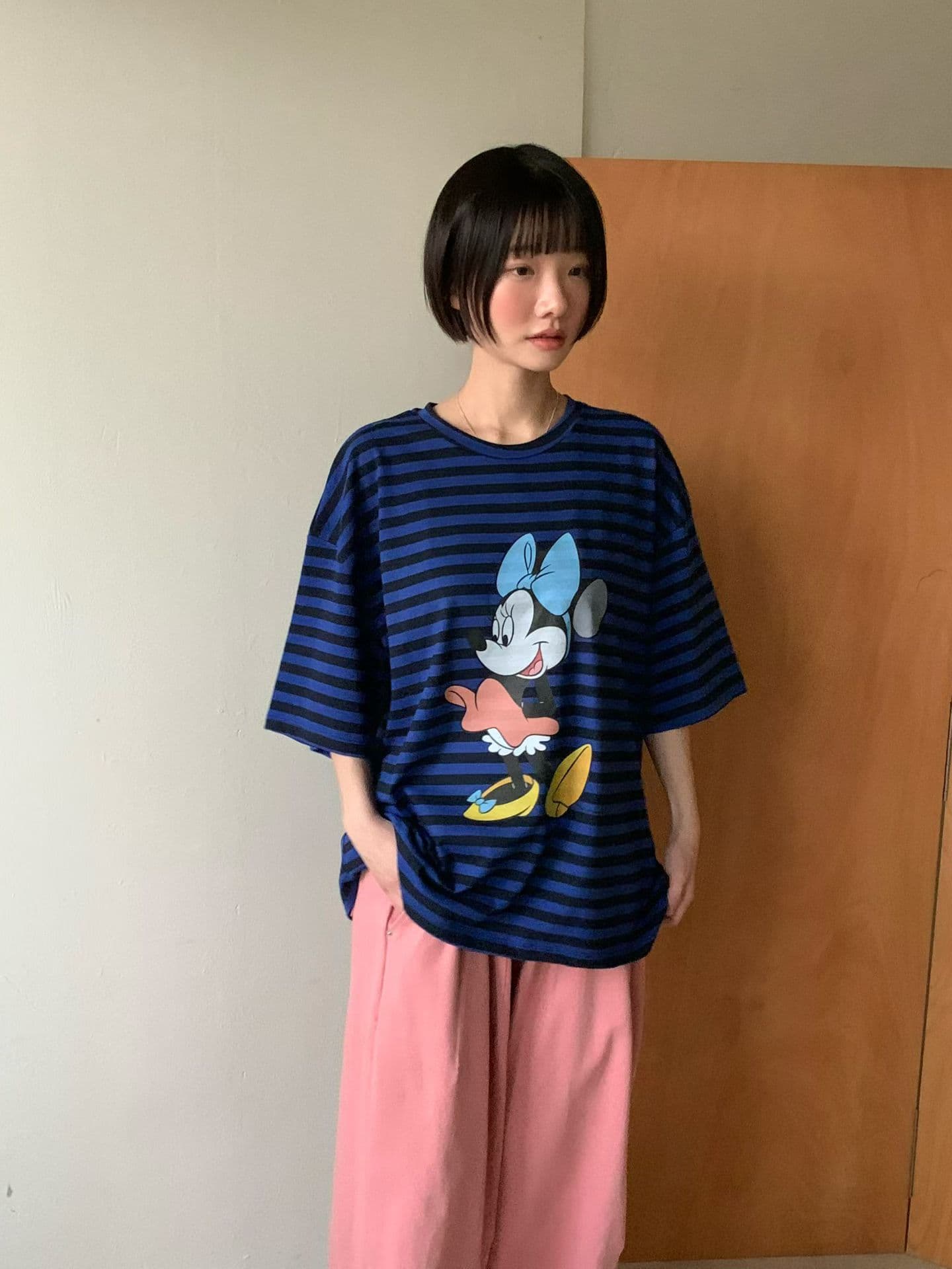 (Official Licensed Disney) [VENTI] Minnie Mouse Striped Short Sleeve T-Shirt 9