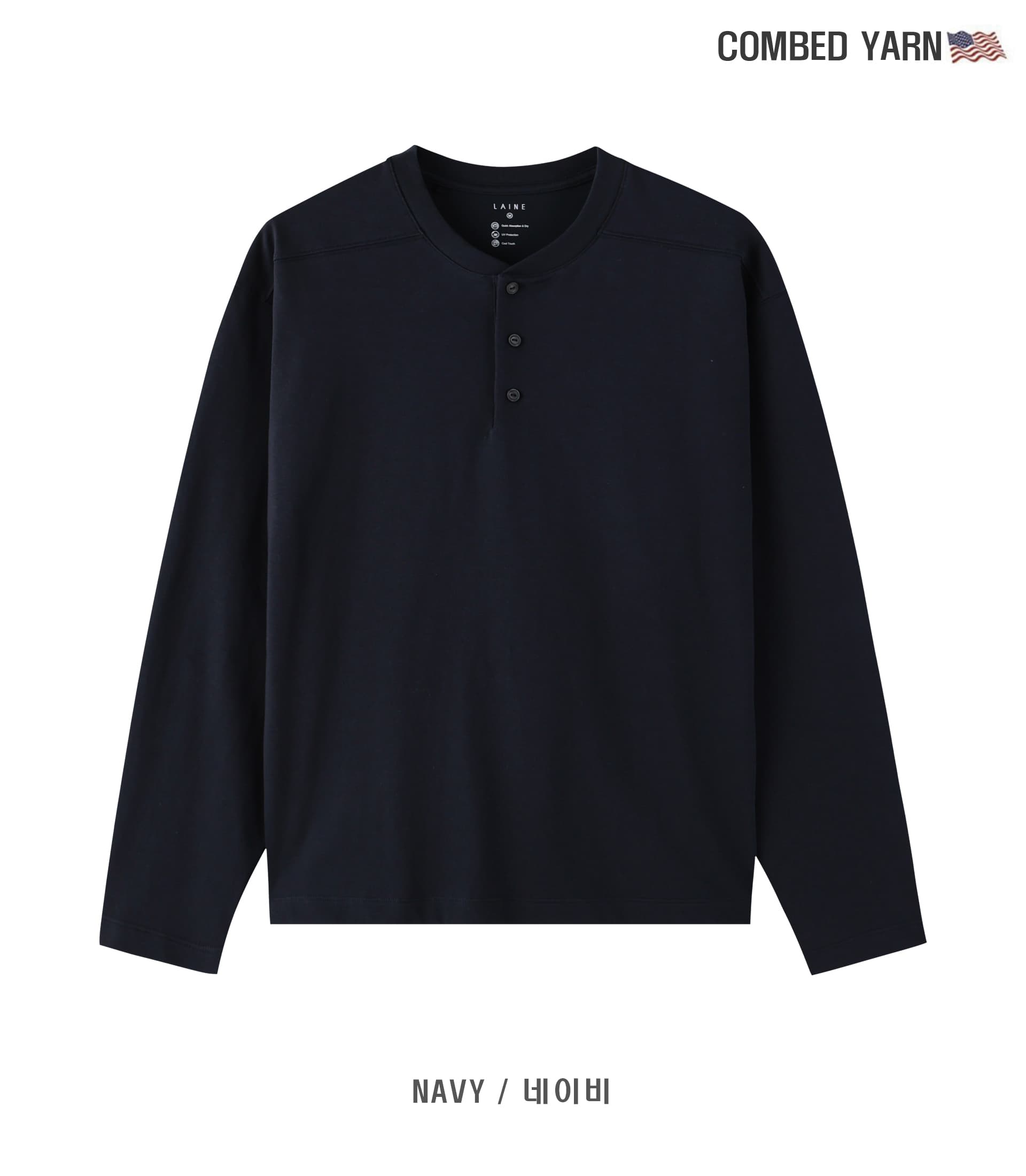 [LAINE] USA Henley Neck Standard-Fit Long Sleeve T-Shirt 8