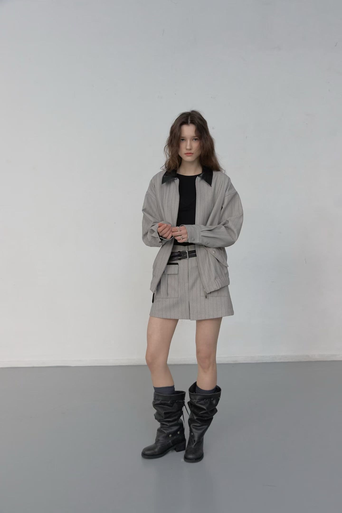 [FOUNDATION] Ver Leather Color-Block Jumper Skort Set 10