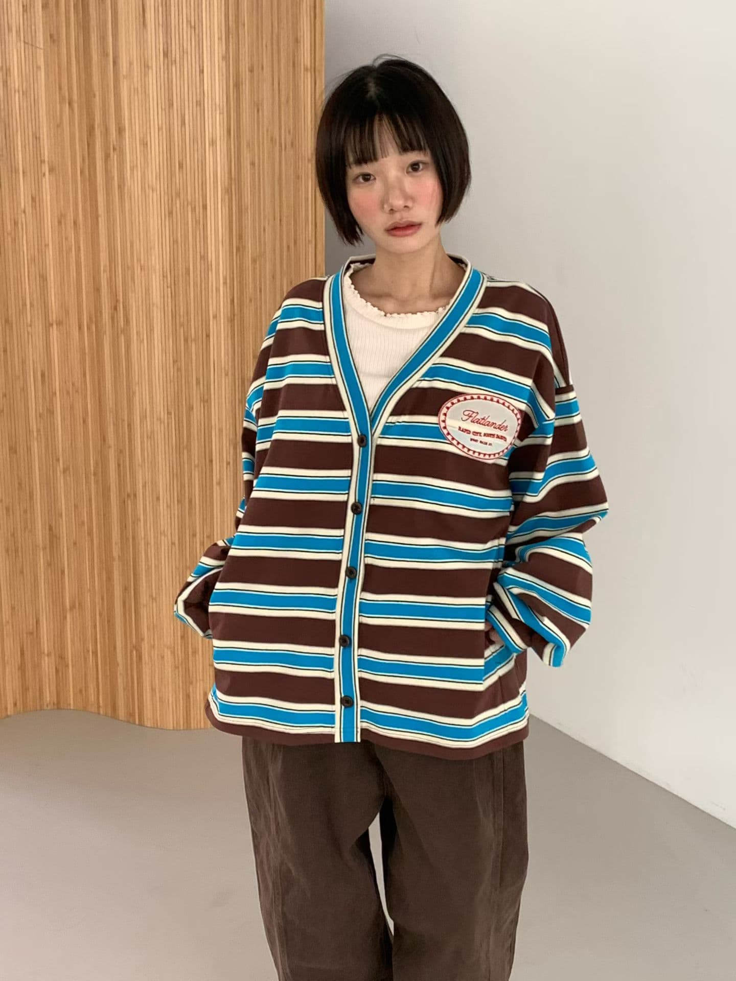 [VENTI] Single Patch Striped Cardigan 7
