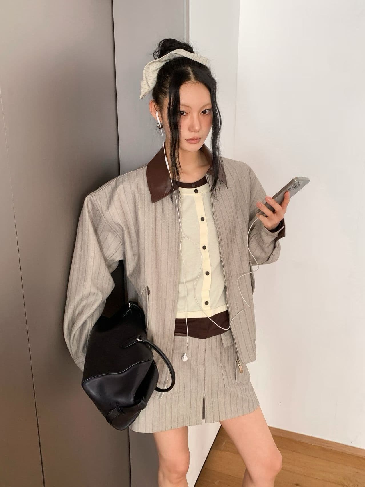 [FOUNDATION] Ver Leather Color-Block Zip-up Jumper 4