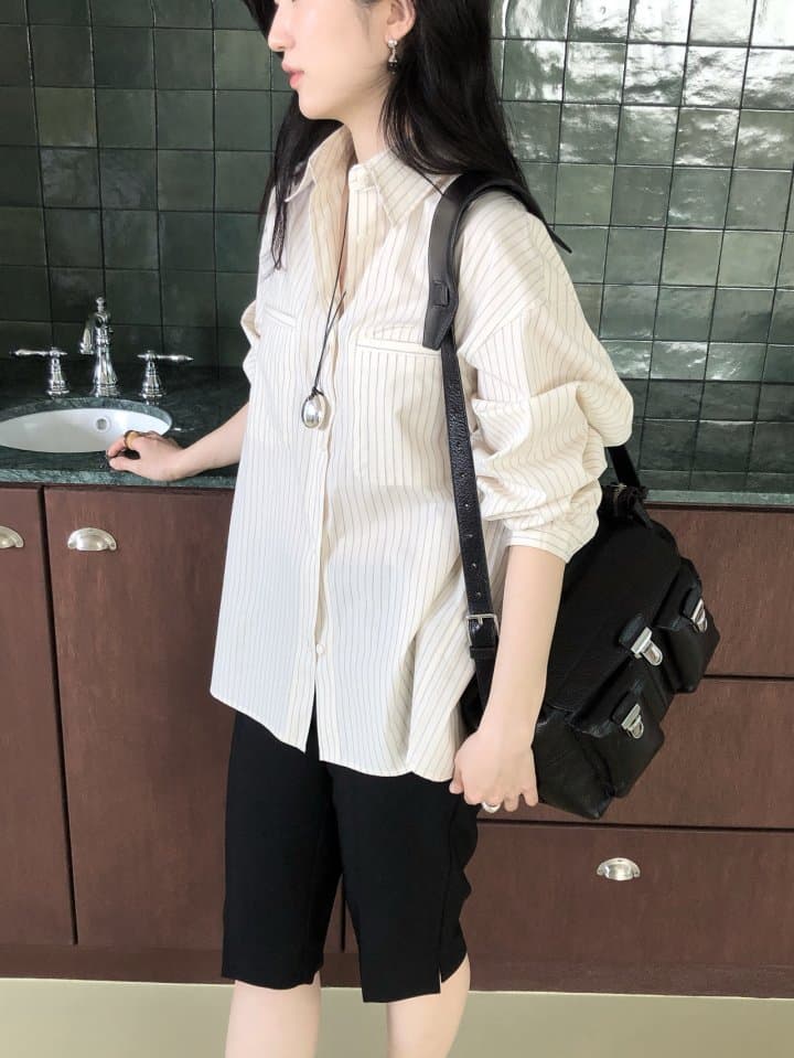 [LE BUTTER] Folder Striped Shirt 7