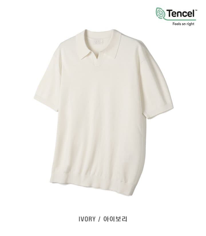 [LAINE] Tencel Slit Collared Short Sleeve Knit 2
